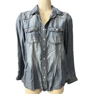 Overdrive Denim Shirt Western‎ Style Long Sleeve Button Up Chambray Small